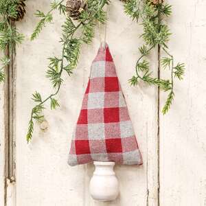 Red & Gray Buffalo Check Fabric Christmas Tree Ornament 7.5" CS38194;