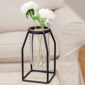 Glass Tube Vase w/Metal Frame, Wide 14501A