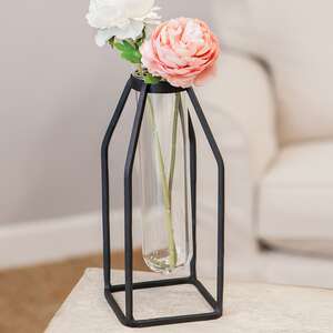 Glass Tube Vase w/Metal Frame, Thin 14501B