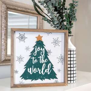 Joy to the World Christmas Tree Framed Sign