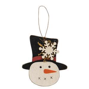 Snowflake Tophat Wooden Snowman Ornament