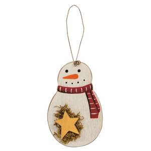 Roly Poly Wooden Snowman Ornament w/star #35700