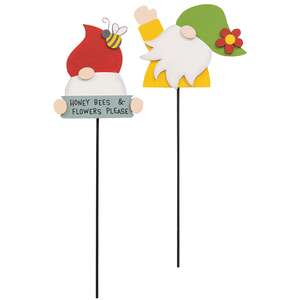 Gnome Honey Bees & Flowers Please Plant Poke, 2 Asstd.
