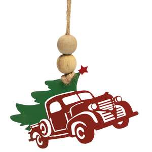Cutout Metal Vintage Truck & Tree Ornament