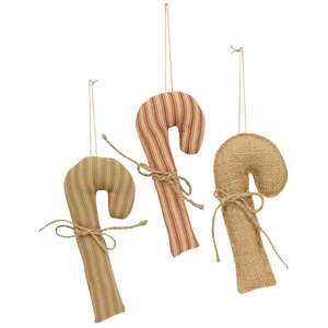 Christmas Stripe Fabric Candy Cane Ornaments, 3 Asstd.