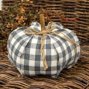 #CS38330 Gray Buffalo Check Stuffed Pumpkin, 8"