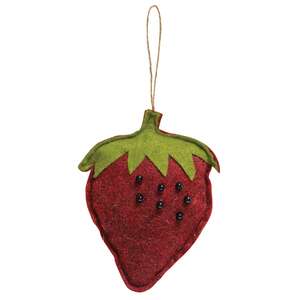 Large Beaded Felt Strawberry Ornament #CS38349