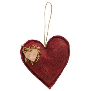 Red Felt Heart Ornament w/Wooden Heart Accent