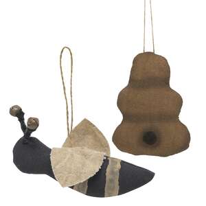 2/Set Primitive Bumble Bee and Hive Ornaments