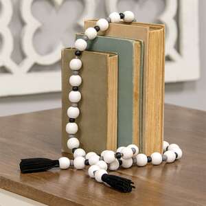 Distressed Black, White & Gray Bead Garland w/Tassels