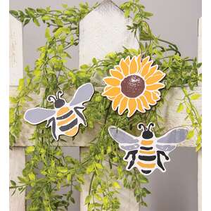 3/Set, Bees & Sunflower Wooden Ornaments