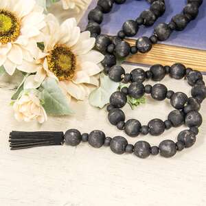 Distressed Black Bead Garland with Tassels
