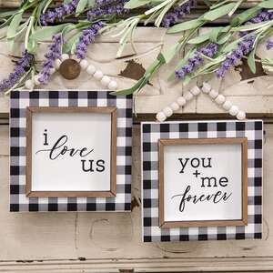 You + Me Beaded Buffalo Check Sign, 2 Asstd.;