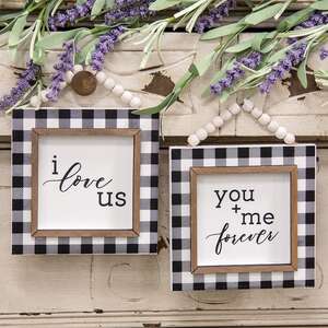 You + Me Beaded Buffalo Check Sign, 2 Asstd. #36016