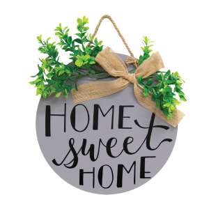 Home Sweet Home Round Sign w/Greenery #36043