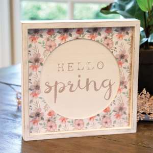 Hello Spring Cutout Floral Inset Box Sign 91083