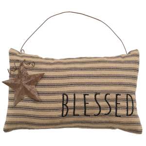 Blessed Ticking Stripe Pillow Ornament w/Rusty Star #CS38300
