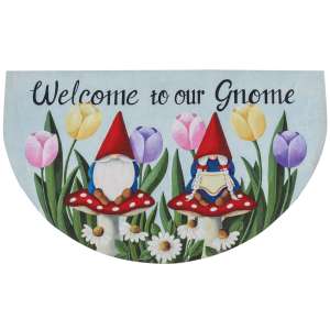 Welcome To Our Gnome Tulips Half Mat #00350