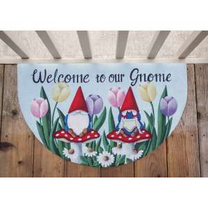 Welcome To Our Gnome Tulips Half Mat #00350