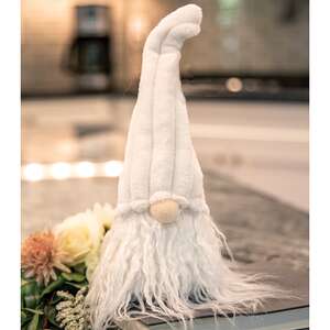 Med Sitting Plush Ivory Gnome w/Ribbed Hat ADC3042;
