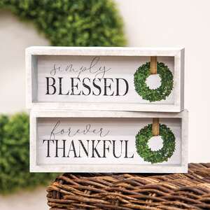 Thankful Blessed Inset Box Sign, 2 Asstd.