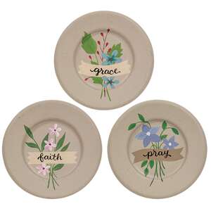 Faith Pray Grace Flower Plates, 3 Asstd.