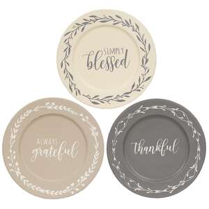 Always Grateful Floral Band Plates, 3 Asstd #35935