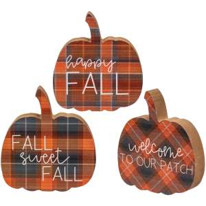 Fall Sweet Fall Plaid Pumpkin Chunky Sitter, 3 Asstd. #36175