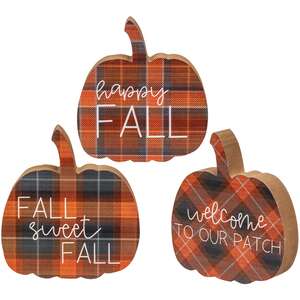 Fall Sweet Fall Plaid Pumpkin Chunky Sitter, 3 Asstd.