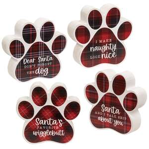 Dear Santa Plaid Pawprint Sitter, 4 Asstd. #36176