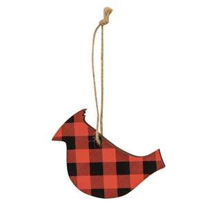 Red & Black Buffalo Check Cardinal Ornament
