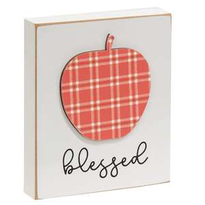 Blessed Plaid Apple Wood Block #36502