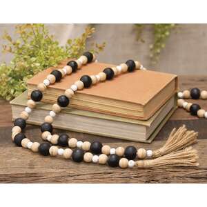 Black, Natural, White Wooden Bead Garland, 57"L