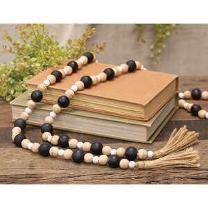 Black, Natural, White Wooden Bead Garland, 57"L #60407