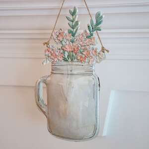 Floral Jar with Handle Metal Hanging Sign;