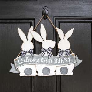 Welcome Every Bunny Metal Hanging Sign 60424