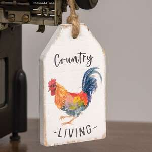 Country Living Rooster Wood Tag;
