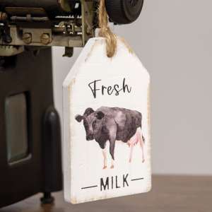 Fresh Milk Cow Wood Tag 65215