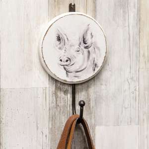 Wooden Farmhouse Pig Wall Hook 65218