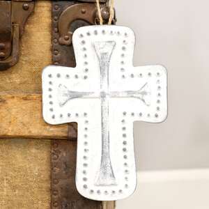 Distressed Metal Cross Dotted Ornament 65239;