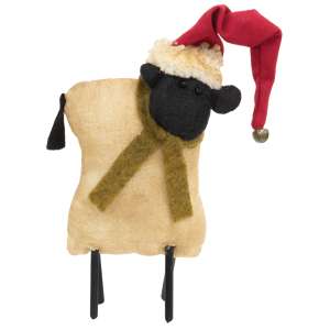 Stuffed Standing Primitive Sheep in Santa Hat #91096