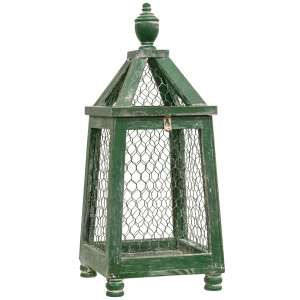 Distressed Green Chicken Wire Birdcage Lantern #60414
