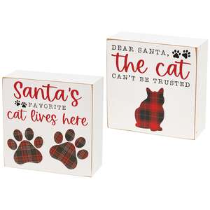 Santa's Favorite Cat Box Sign, 2 Asstd.