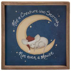 Not A Creature Was Stirring Mouse on the Moon Framed Sign #36286