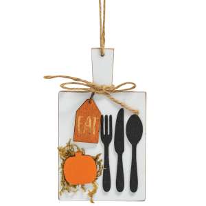Silverware and Pumpkin Eat Cutting Board Sign Ornament #36503