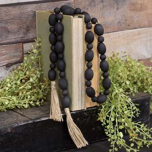 Black Oval Bead Garland w/Tassels
