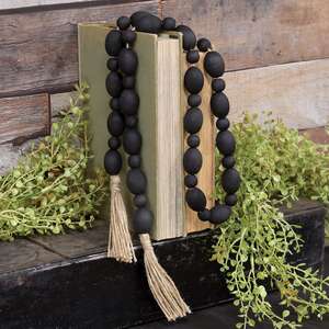 Black Oval Bead Garland w/Tassels #36796