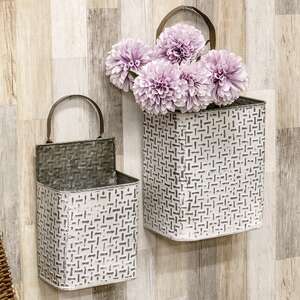 Shabby Chic Rectangle Basketweave Wall Buckets, 2/Set 54147