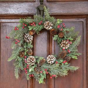 Frosty Cedar, Pinecone & Red Berry Wreath 18162