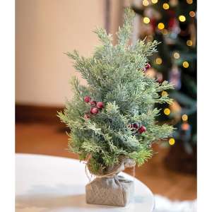Frosted Cedar & Red Berry Tree, 15" 18165